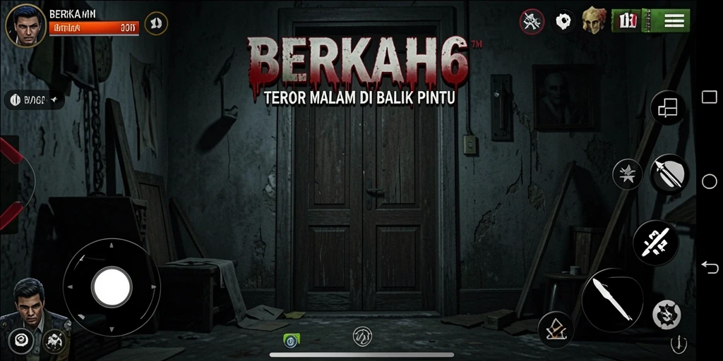 Screenshot gameplay menampilkan suasana menyeramkan di dalam rumah tua.