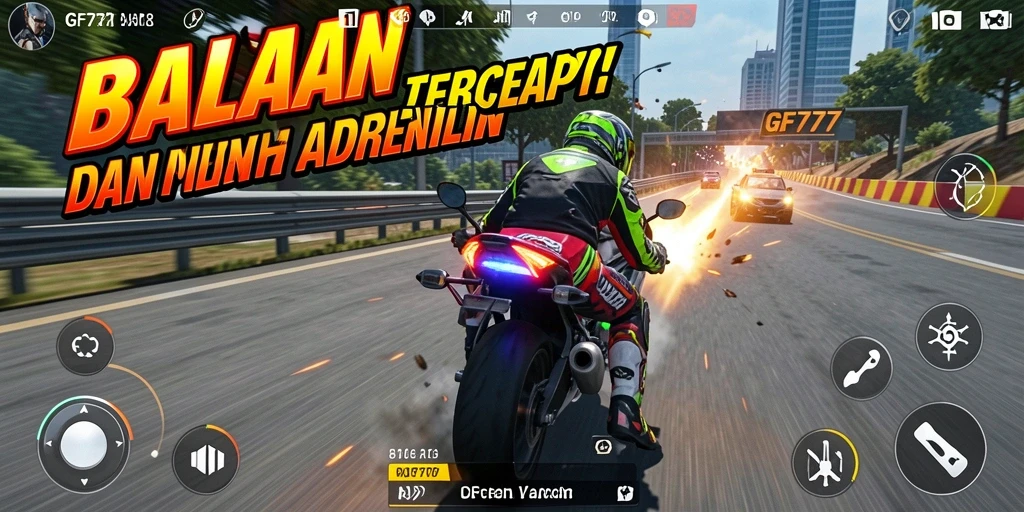 Tampilan gameplay balapan motor yang mendebarkan dan seru.