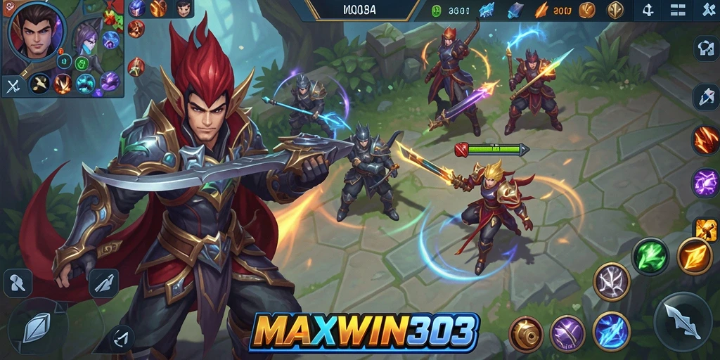 Screenshot gameplay MOBA MAXWIN303 dengan aksi seru di arena pertempuran.