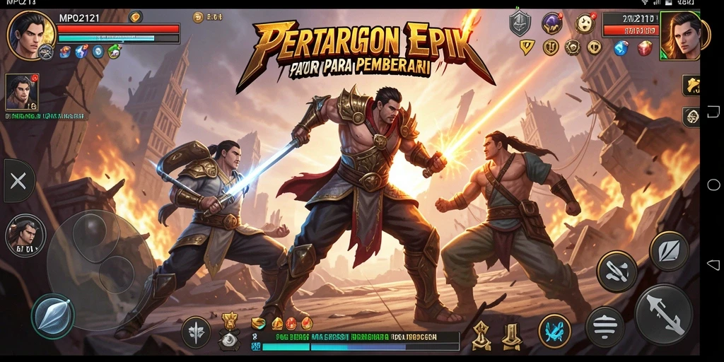 Tampilan gameplay MPO2121 menampilkan pertarungan seru antara karakter yang berbeda.