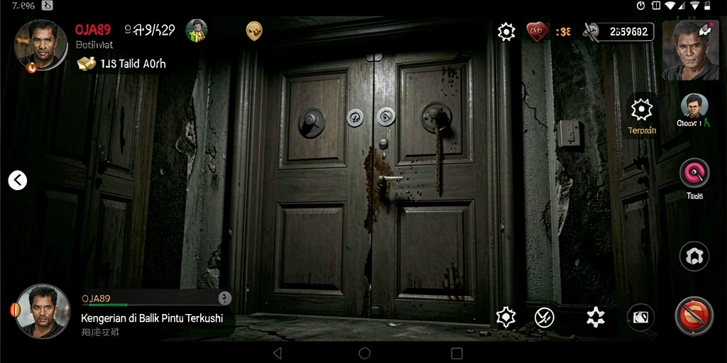 Screenshot OJA89 menampilkan momen menegangkan saat menjelajah ruangan gelap.
