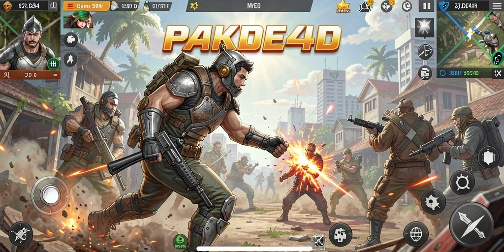Tampilkan gameplay seru PAKDE4D di medan perang Battle Royale.