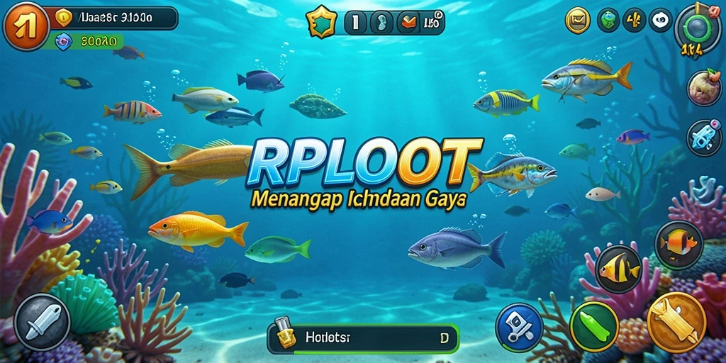 Screenshot gameplay RPLOOT menunjukkan aksi memancing yang menegangkan.