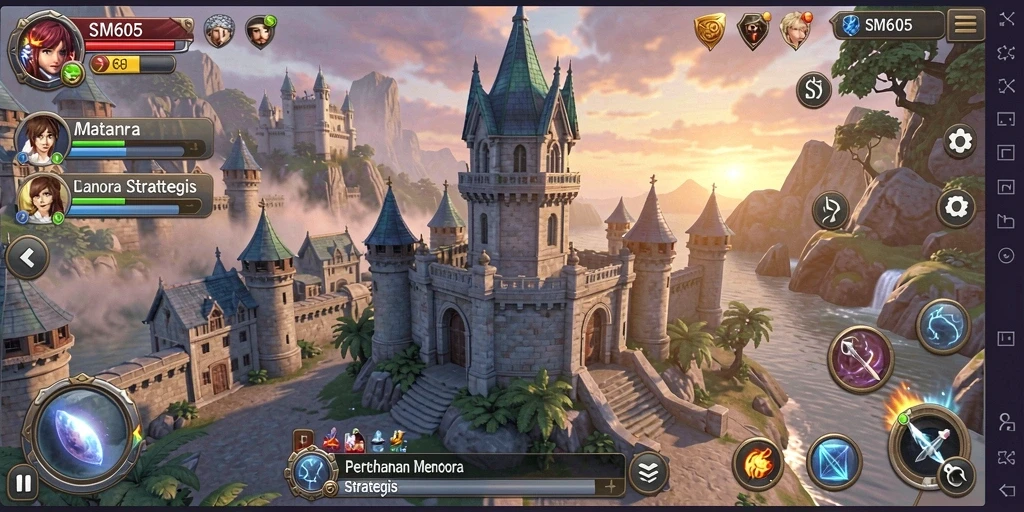 Tampilan gameplay menakjubkan dari SM605 dalam melawan musuh di Tower Defense.