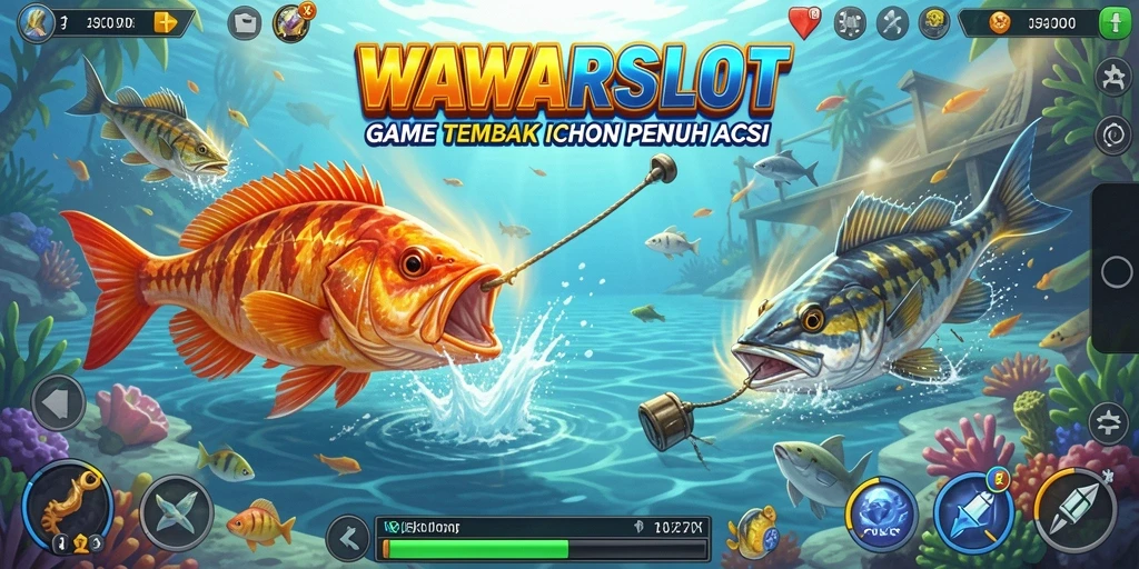 Tampilan gameplay seru WAWARSLOT dengan aksi tembak ikan yang mendebarkan.
